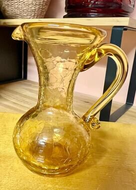 Vintage Pilgrim Amber Crackle Glass Mini Pitcher